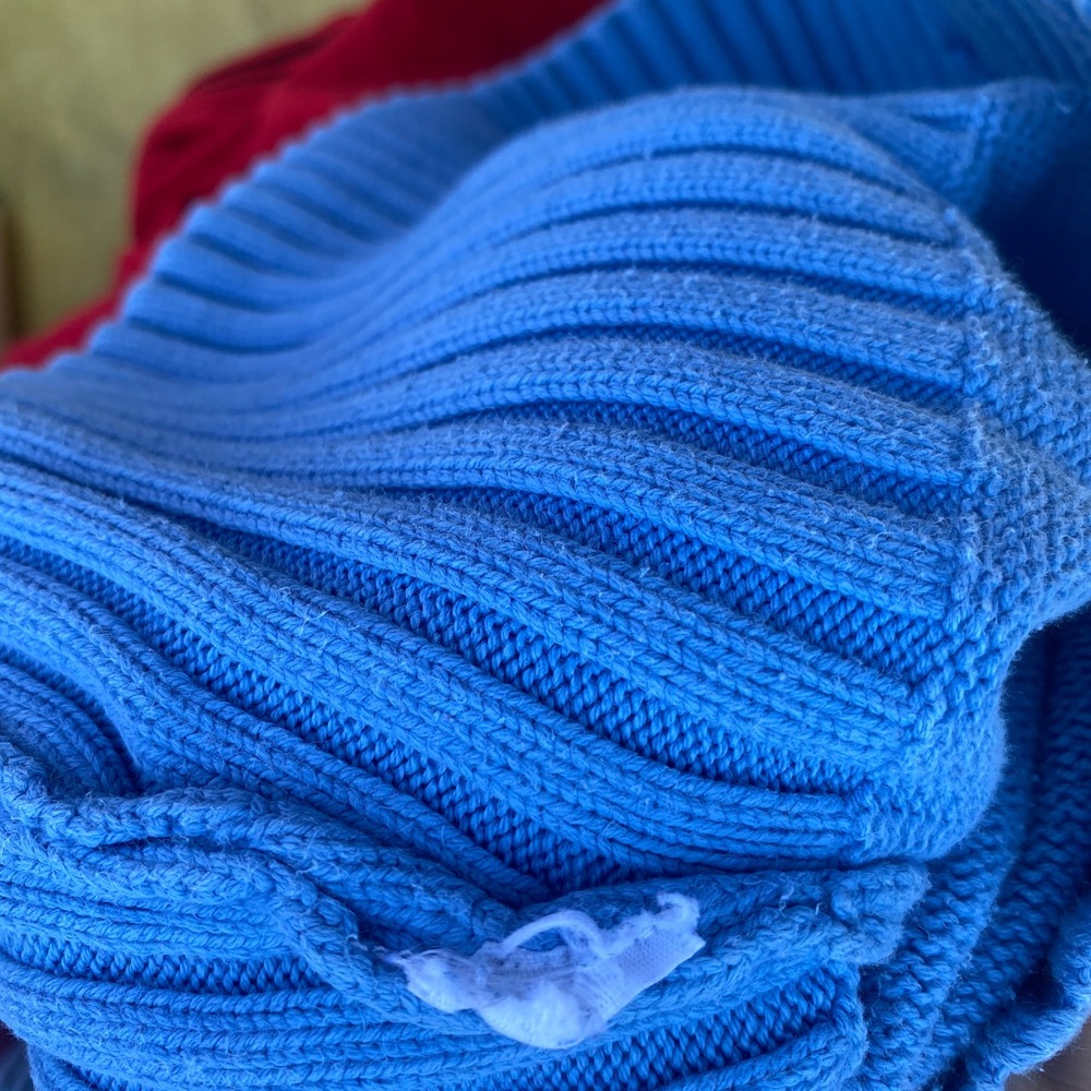 Tommy Hilfiger Vintage Blue Cable Knit Turtleneck Cropped Sweater XL Japan - Picture 7 of 7